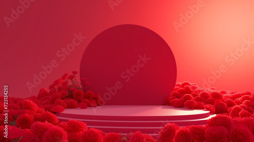 Flowrs podiums 3d background with podium. Podium scene. Abstract minimal scene. Valentines day
