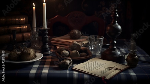 Historic Tales: Vintage Still Life with Candlelit Book and Antiques