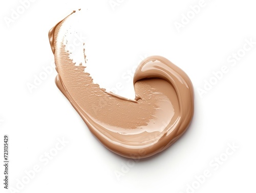 Swatch of foundation cream isolated on white background. Smear of sample liquid facial foundation cream in beige color.