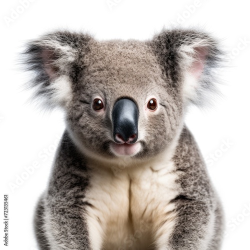Portrait of male Koala bear, Phascolarctos cinereus, 3 years old, in front of white background