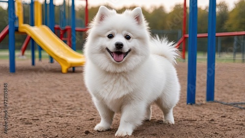 White german spitz dog in the playground