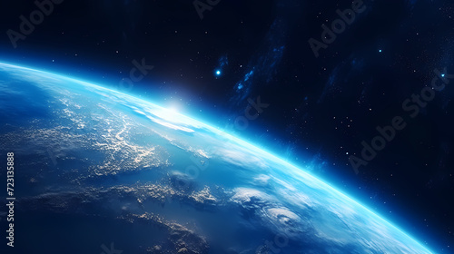 Earth in the cosmic sky, abstract space background of a planet in the universe © jiejie