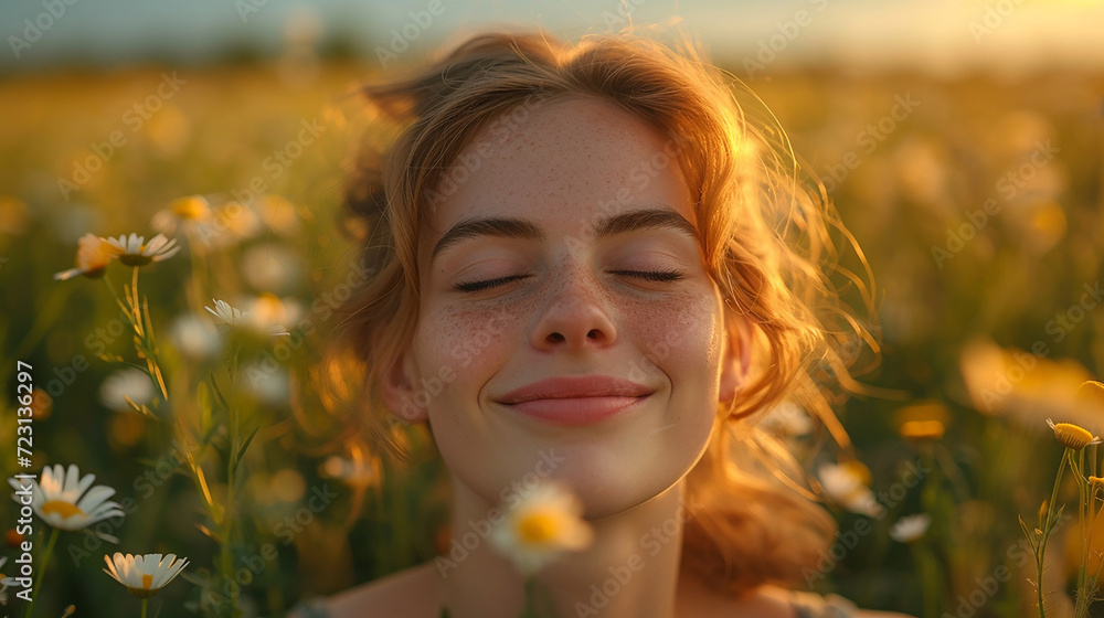 Portrait of a beautiful young woman happy and breathing enyoing nature Portrait of a beautiful young woman happy and breathing enyoing nature