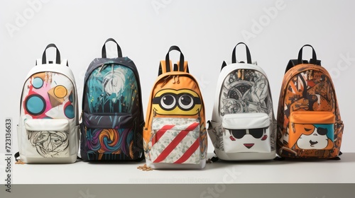 Elementary school children's backpack with colorful design.