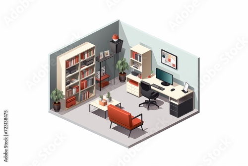modern office room isometric on white background 