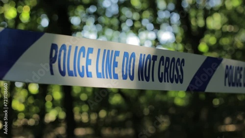 Cinematic UK Police Tape in Forest  photo