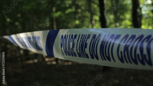 English Police Tape Close up in forest