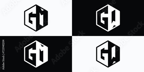 Vector logo design collection of initials G M and G W in hexagon shape.