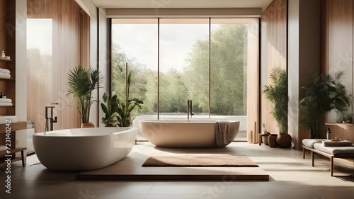 bathroom interior with bathtub, Photo Real modern bathroom with a shower, modern bathroom interior, © Adnan