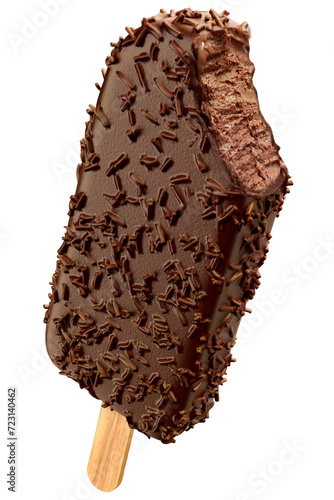 Sweet brigadeiro flavor popsicle with chocolate shell and chocolate sprinkles photo