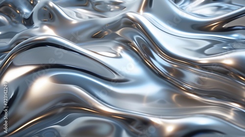 Liquid silver with smooth, flowing waves, creating a luxurious and modern abstract background. Surface with shiny and metallic texture. Ai Generated