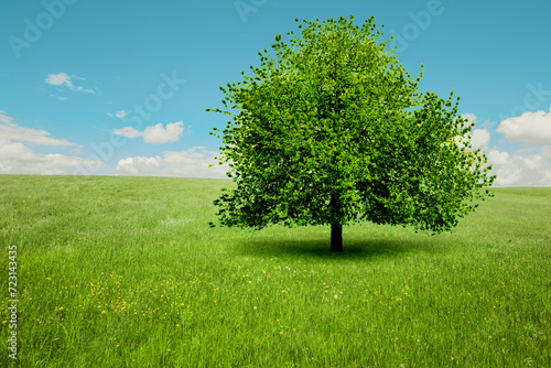 Grüner Baum auf einer grünen Wiese
