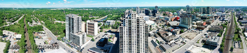Aerial panorama scene of London, Ontario, Canada in spring