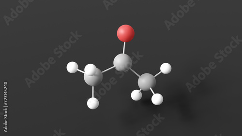 acetone molecular structure, ketone, ball and stick 3d model, structural chemical formula with colored atoms