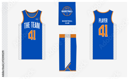 Basketball uniform mockup template design for sport club. Basketball jersey, basketball shorts in front and back view. Basketball logo design. 
