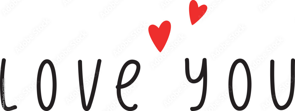 love you tex with red hearts, black hand drawn typography, isolated vector illustration love you tex with red hearts, black hand drawn typography, isolated vector illustration