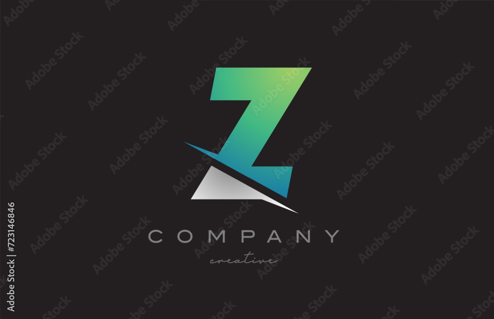 Fototapeta premium green white grey Z gradient letter logo icon design vector illustration. Creative cut style template for a company or business