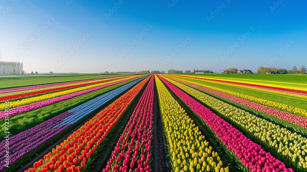 Colorful Tulip Fields in a Vibrant Spring Landscape