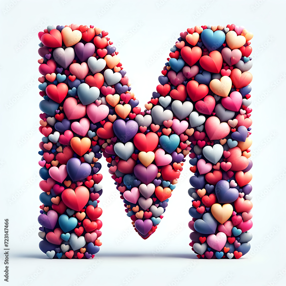 The alphabet letter P is filled with colorful hearts. 3D Rendering Valentine day, anniversary The alphabet letter P is filled with colorful hearts. 3D Rendering Valentine day, anniversary