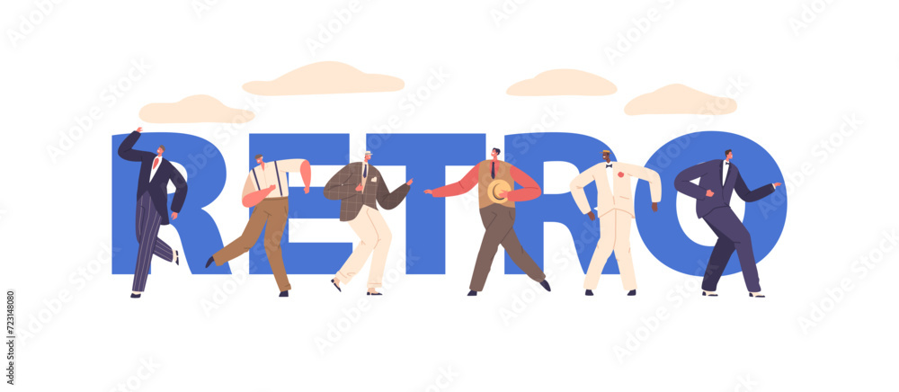Male Characters Dance Retro Dances Blends Vintage Moves With Modern Flair. Vector Concept For Banner, Poster