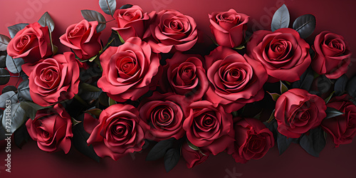 Red roses isolated on red background in love vibe