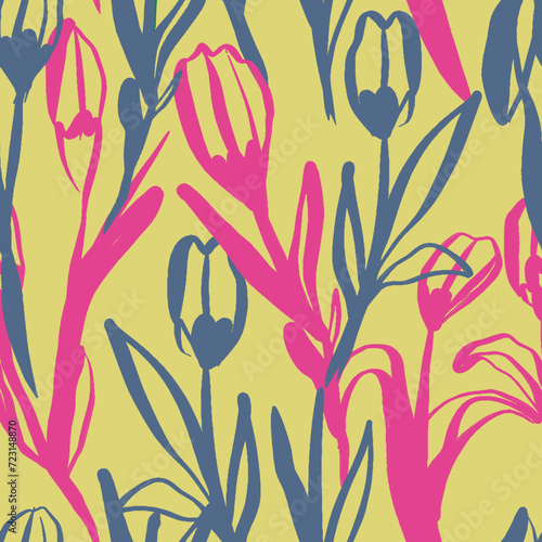 Seamless floral pattern beautiful flowers vector. Abstract pattern. Modern design template. Hand drawn style. 