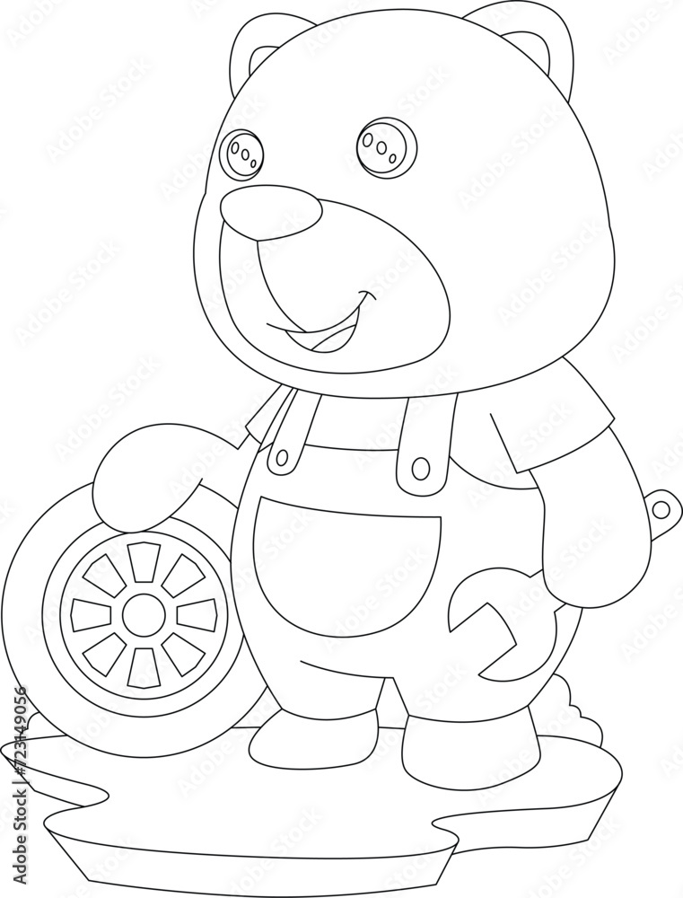 Fototapeta premium Bear Mechanic Car tire Animal Vector Graphic Art Illustration