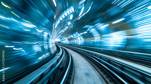 Acceleration speed on the railroad. Light and stripes fast motion blur.