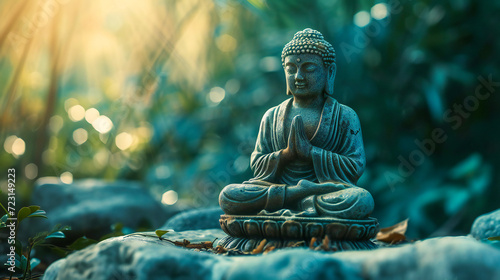A statue of Buddha meditating. Mindfulnes  zen and meditation concept.