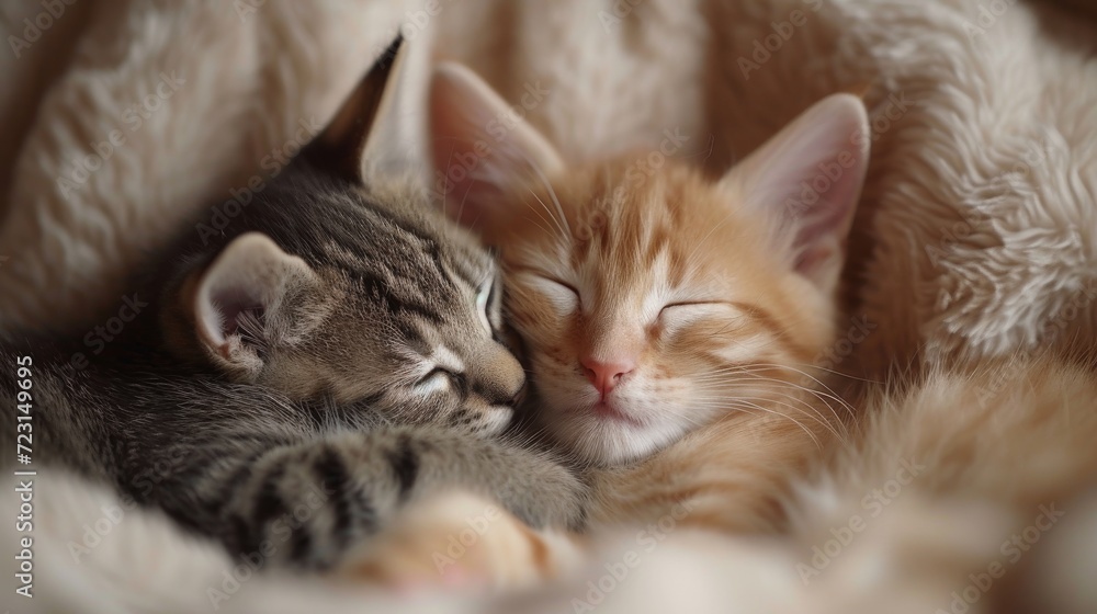 Playful Kittens, Adorable close-up of playful kittens engaged in cute interactions, conveying warmth and coziness