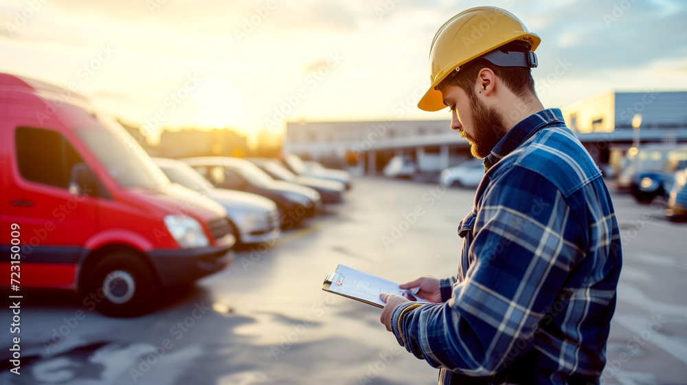 Fototapeta premium Transportation Manager - Checking Parking Checklist.