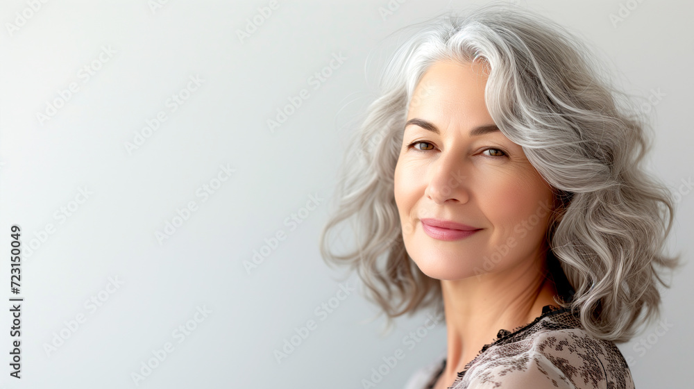 Portrait of a mature beautiful woman on a light background. Portrait of a mature beautiful woman on a light background.