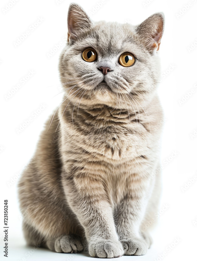 Obraz premium British Shorthair Cat blue color sit and look at front with white background. Generative AI
