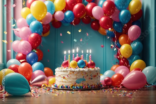 Colorful birthday background with balloons and empty place for text