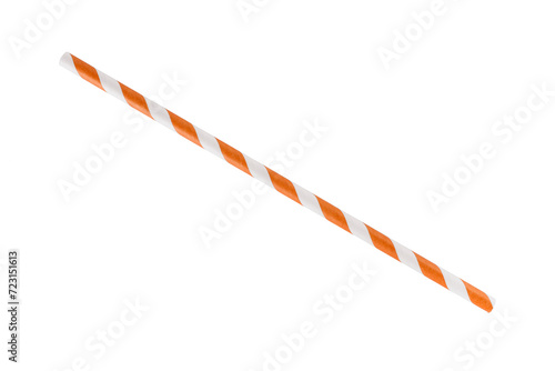 Orange striped paper straw isolated on white background