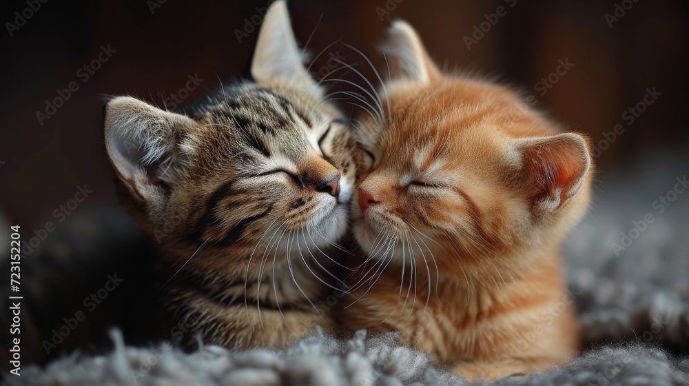 Playful Kittens, Adorable close-up of playful kittens engaged in cute interactions, conveying warmth and coziness