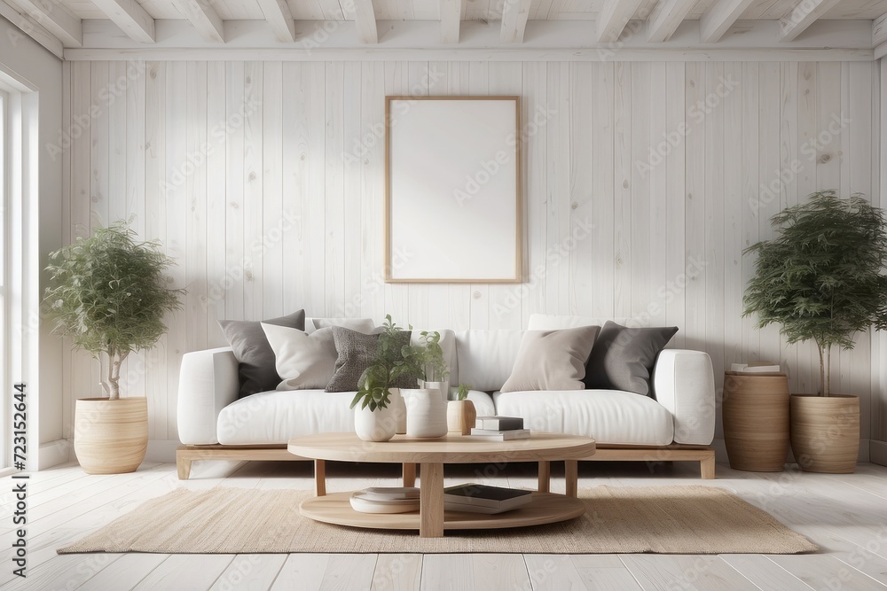 White wood shiplap home showcase interior sitting area