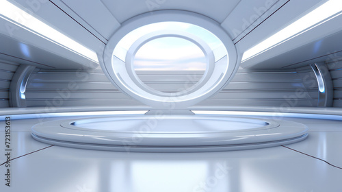 futuristic architecture and technology spaceship interior with a prominent circular window