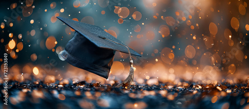 Graduation cap amidst a sparkling celebration, symbolizing academic achievement and commencement