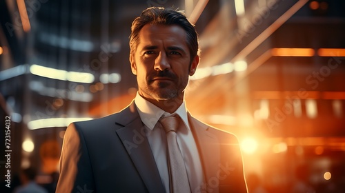 Portrait of a handsome mature man in a business suit at night