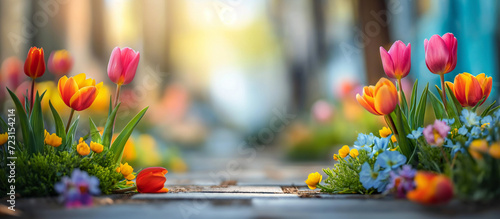 spring banner with flowers, beginning of spring photo