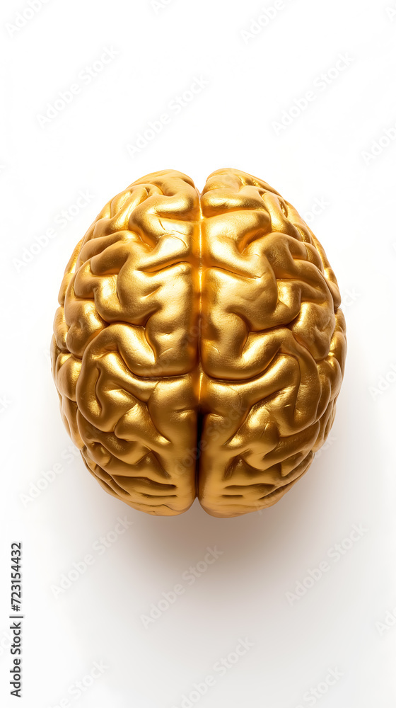 A top view of golden brain on a white background. A top view of golden brain on a white background.