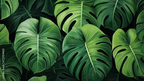 Green leaf palm monstera deliciosa pattern background, philodendron house plant decoration.
