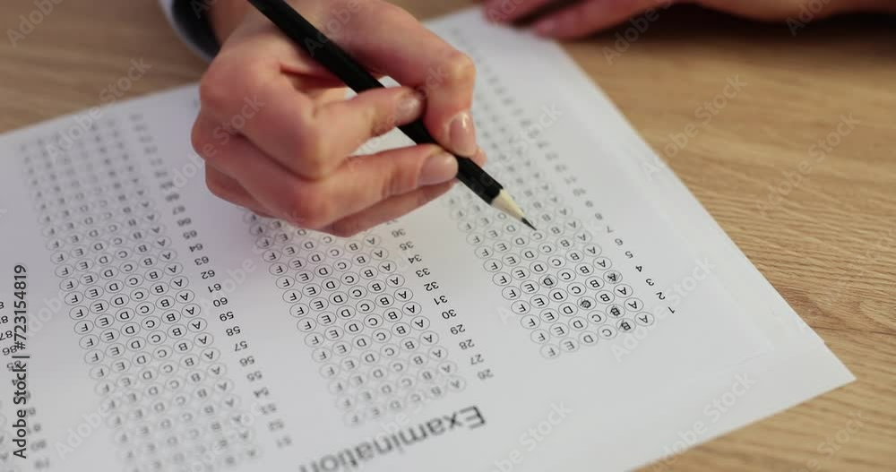 Test exam concept and writing answer in pencil on paper Test exam concept and writing answer in pencil on paper