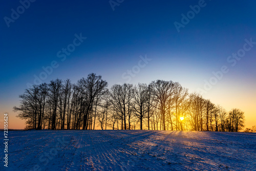 A cold winter evening in Central Europe. Czech countryside.