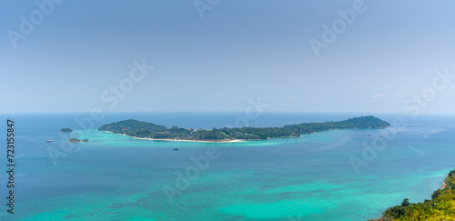 Koh Lipe island High aerial overview   tropical sea of Thailand  sunny weather  background for relaxing vacation  island of Andman  Tarutao National Marine Park