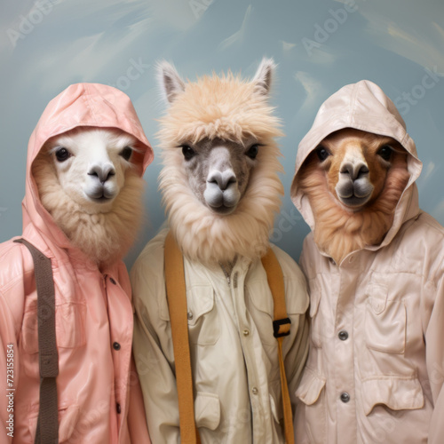 A group of adorable alpacas dressed like people © Natalia Klenova