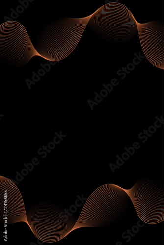 Abstract background with waves for banner. Standart poster size. Vector background with lines. Element for design isolated on black. Orange color. Brochure, booklet