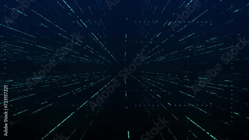 Abstract digital cyberspace with moving particles. High-speed connection and data analysis technology. Cyber Security Database. Digital abstract background concept. 4K