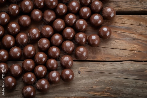 Chocolate balls displayed on a wooden surface
